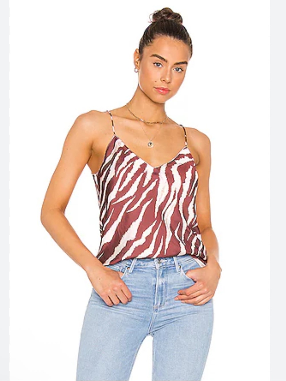 Paige Cicely Metallic Merrow Edge Cami in Cherrywood Cream Size Medium